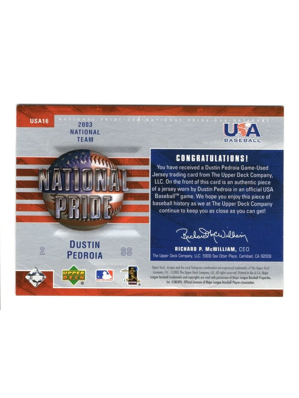 2004 Upper Deck National Pride Series 1 Dustin Pedroia Relic patch